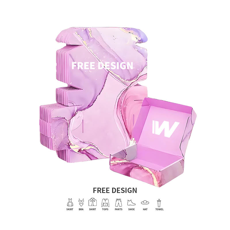 Caixas de embalagem de roupas onduladas em mármore roxo