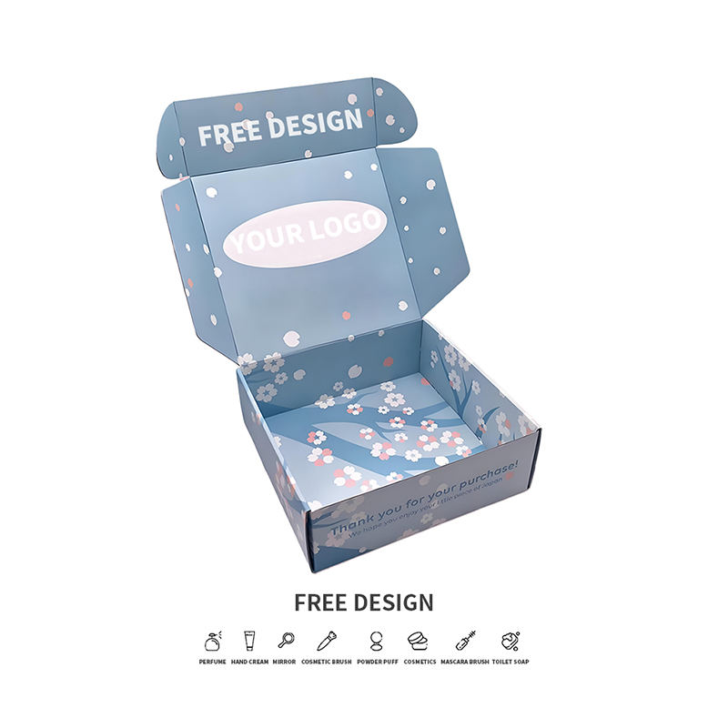 Caixas de embalagens cosméticas onduladas com pétala de fundo azul