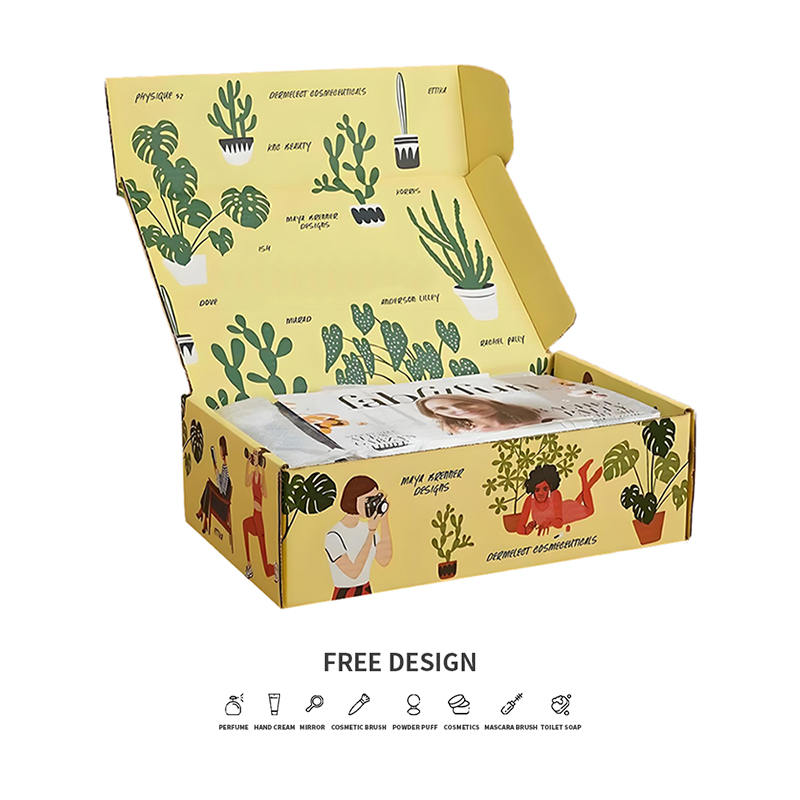 Caixas de embalagem cosméticas onduladas com plantas em vasos divertidas